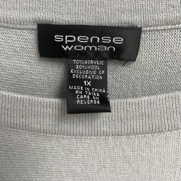 Spense Woman Gray Knit Sweater Dress Size 1X Lace Trim Sleeve Minimalist Casual - Picture 3 of 4